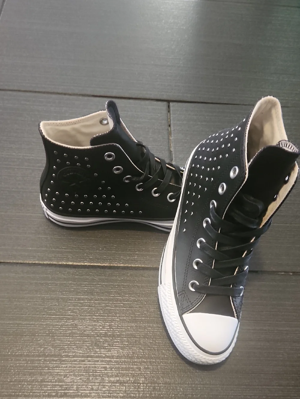 New Converse Black Studded High-Top Sneakers - Picture 2 of 9